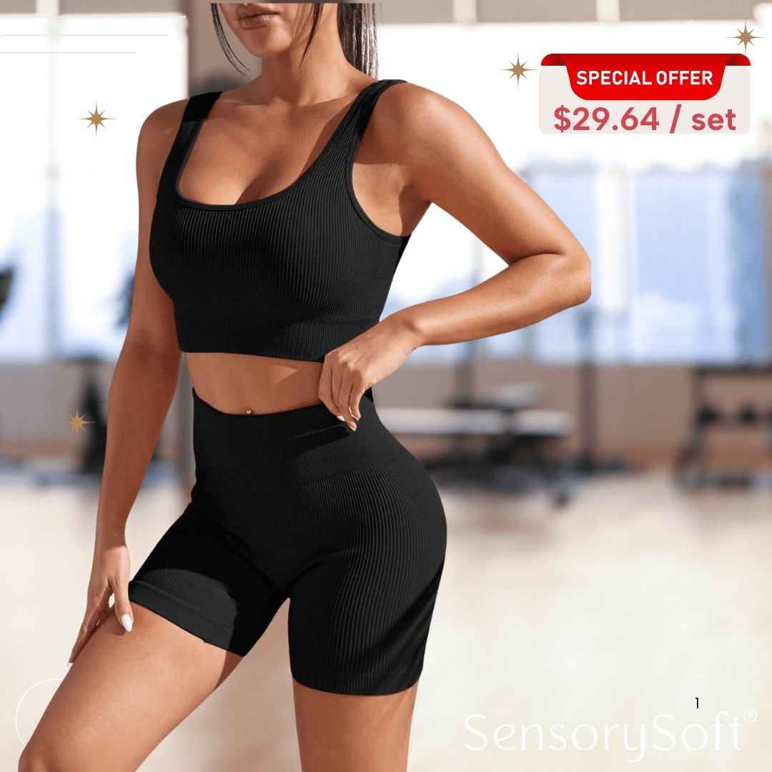 Seamless Ribbed Yoga Sets For Women - SensorySoft