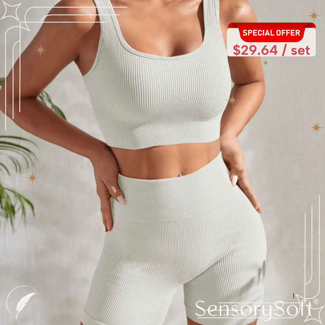 Seamless Ribbed Yoga Sets For Women - SensorySoft