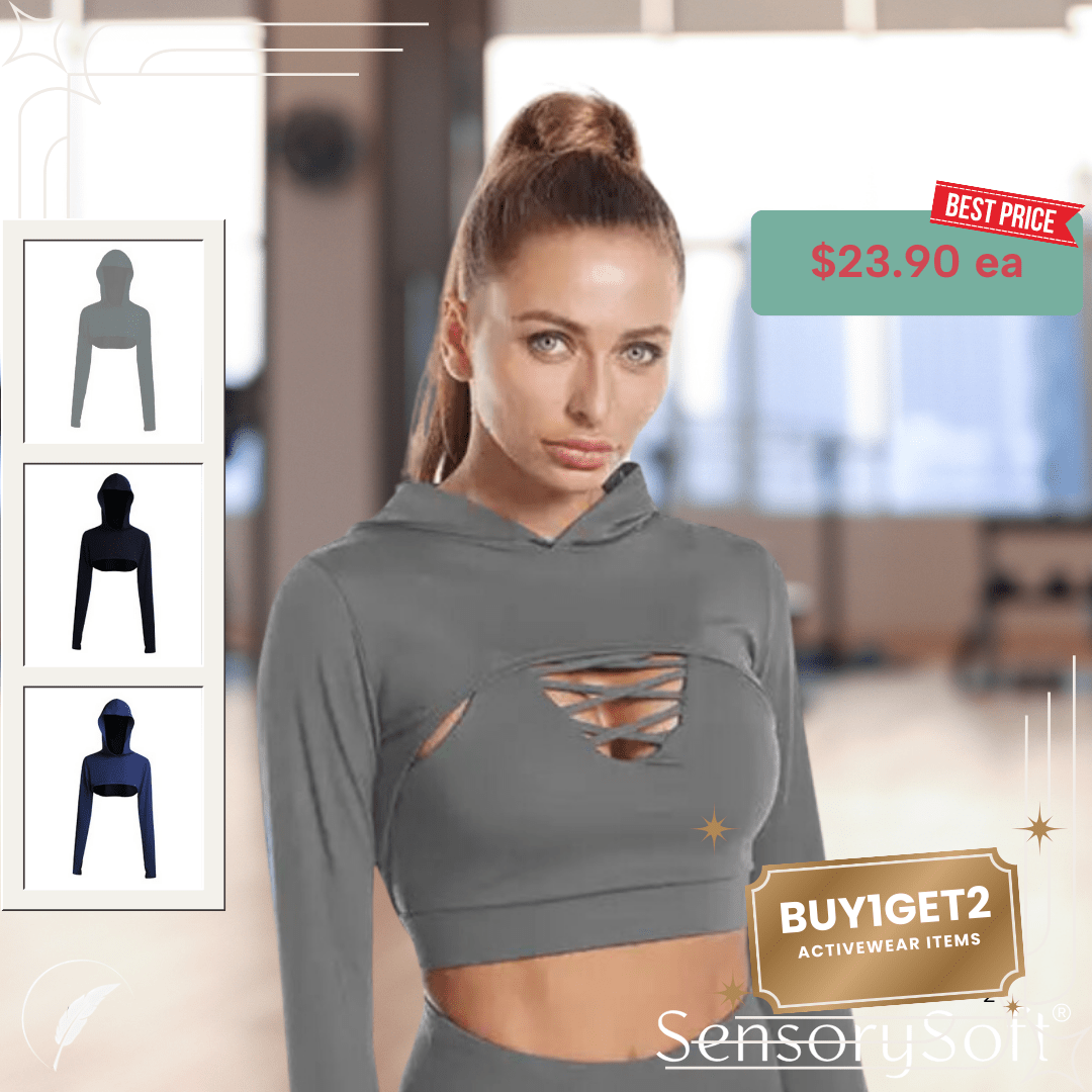 Seamless Yoga and Gym Fitness Sets - 3 Piece Sets - 2 Piece Sets - Pants - Sports Bra and Matching Crop Top Hoodie - SensorySoft