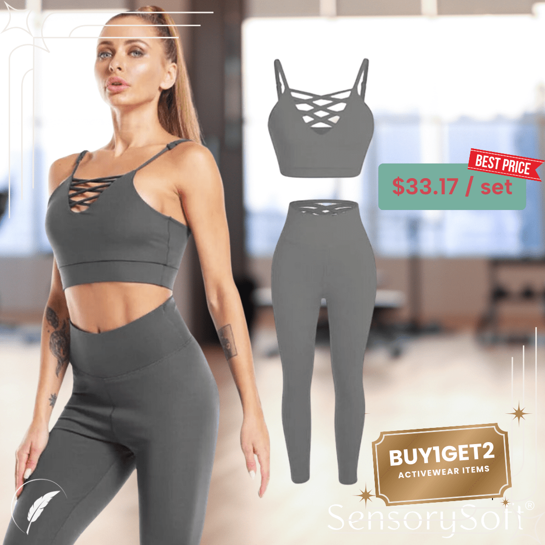 Seamless Yoga and Gym Fitness Sets - 3 Piece Sets - 2 Piece Sets - Pants - Sports Bra and Matching Crop Top Hoodie - SensorySoft