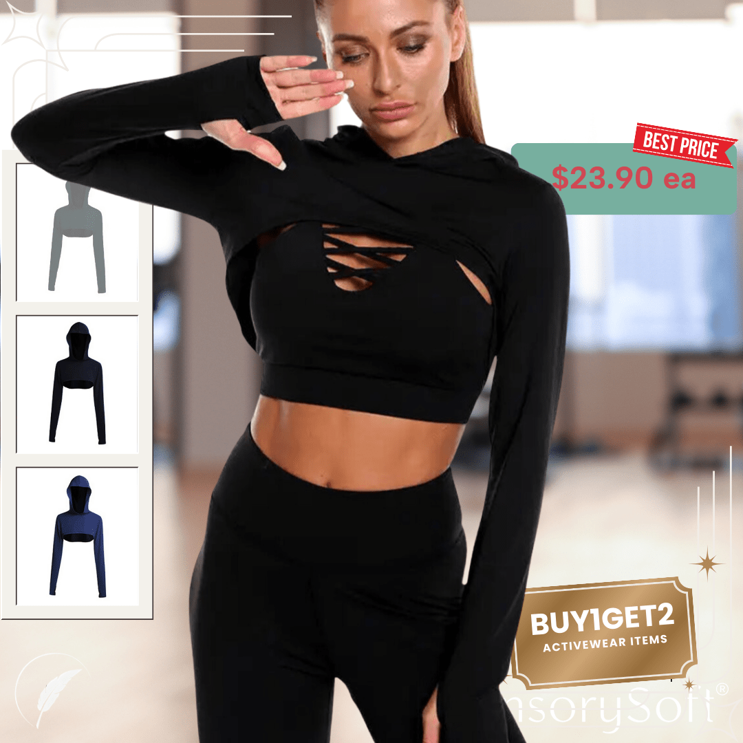 Seamless Yoga and Gym Fitness Sets - 3 Piece Sets - 2 Piece Sets - Pants - Sports Bra and Matching Crop Top Hoodie - SensorySoft
