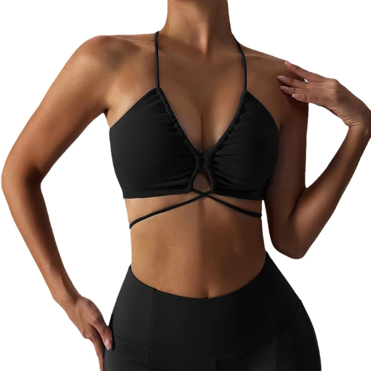 Sexy Strappy Yoga Bra and High - Waisted Leggings Set - SensorySoftShop