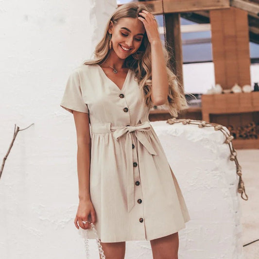 Short V - Neck Summer Dresses - SensorySoftShop