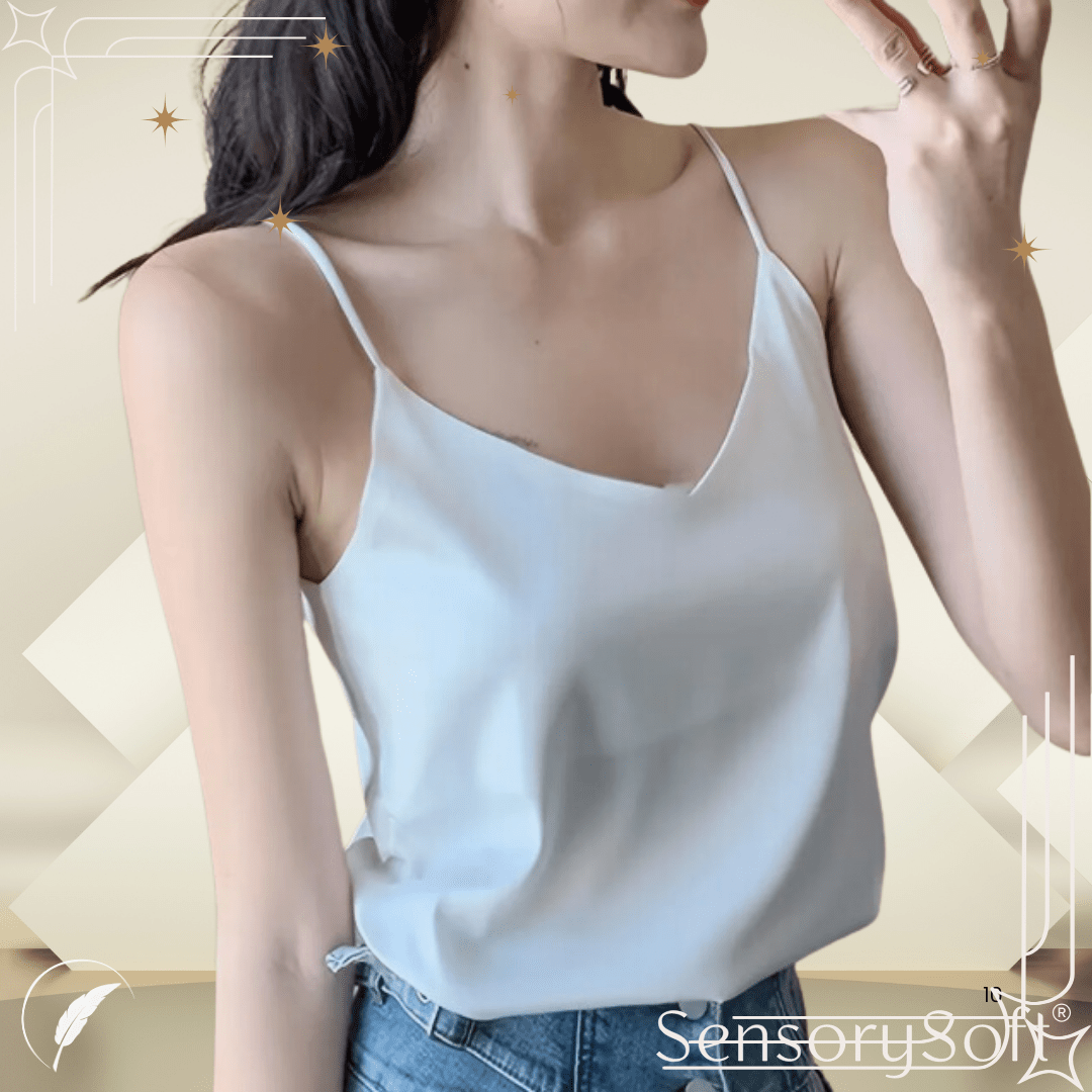 Silk Satin Sleeveless Spaghetti Strap Cami Tops - SensorySoftShop