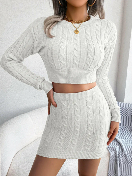 Slim Two Piece Set Twist Sweater Knit Skirt - SensorySoftShop