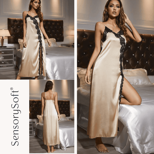 Slit Lace Sexy Pajamas in Soft Silk - SensorySoft