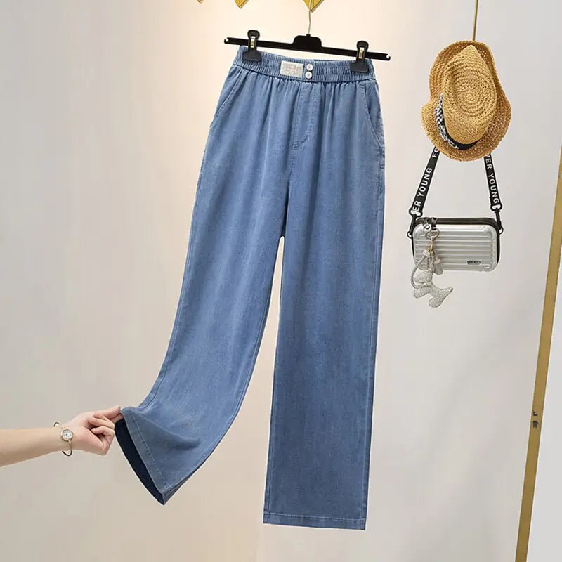 Soft Ice Silk Jeans Women High Waist Wide Leg Pants - SensorySoftShop