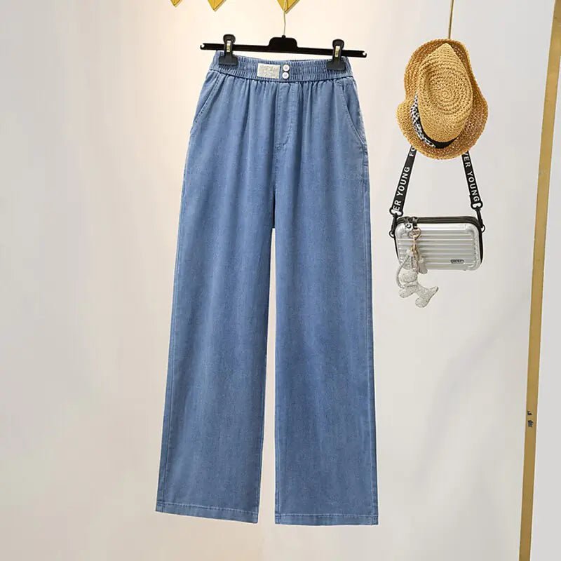 Soft Ice Silk Jeans Women High Waist Wide Leg Pants - SensorySoftShop