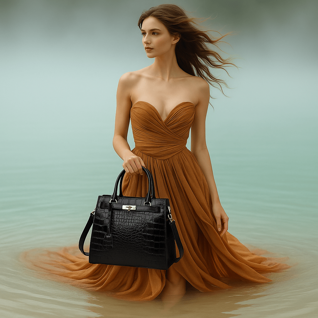 Soft Leather Handbag with Crocodile Pattern Crossbody - SensorySoft