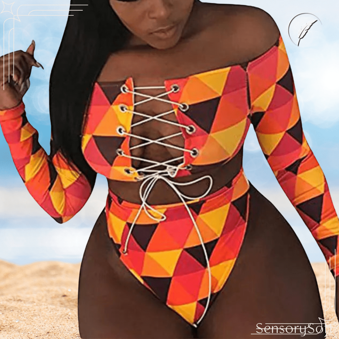 Solid Color Two - Piece Swimsuit Chic – Backless Puff Sleeve Bikini Set - SensorySoftShop