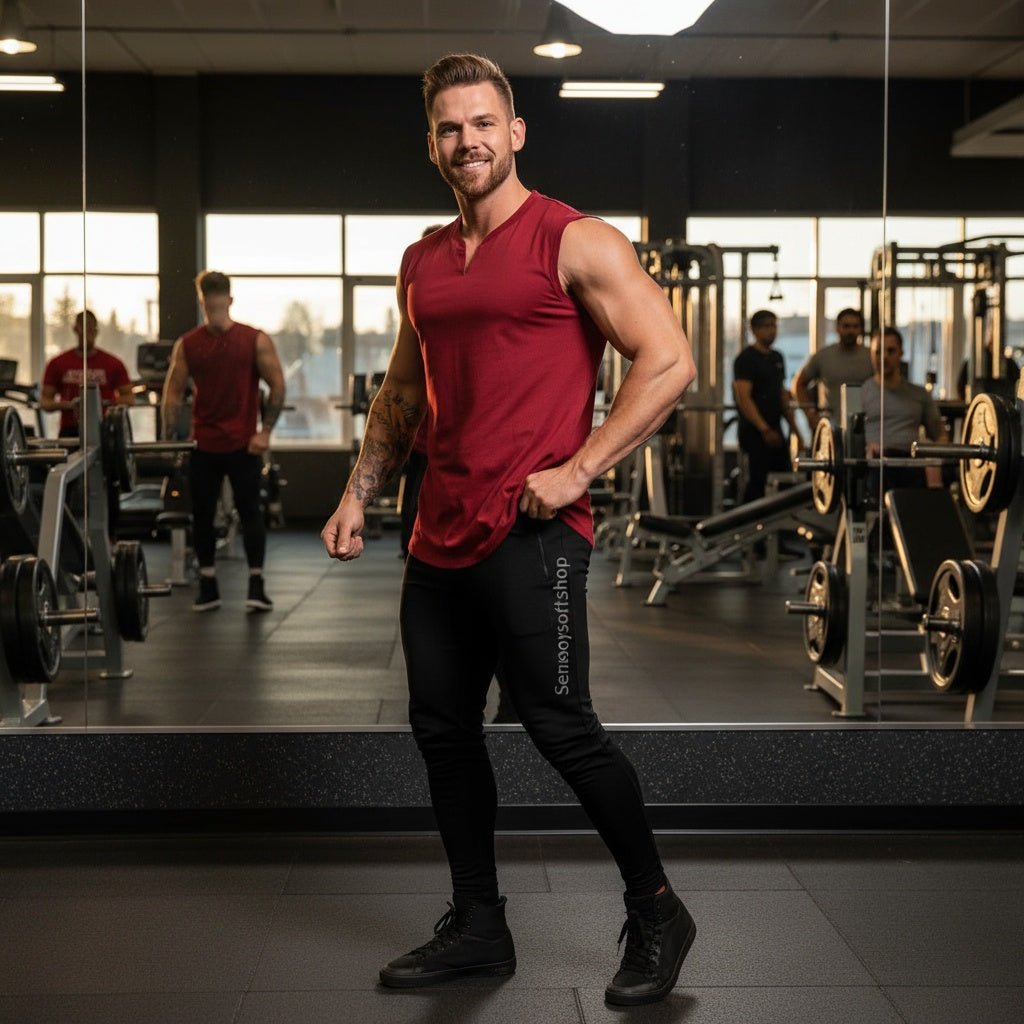 Solid Color V - Neck Sports Vest for Men's Fitness Top - SensorySoftShop