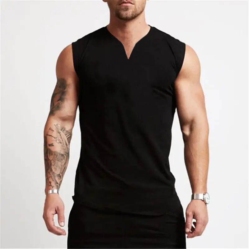 Solid Color V - Neck Sports Vest for Men's Fitness Top - SensorySoftShop