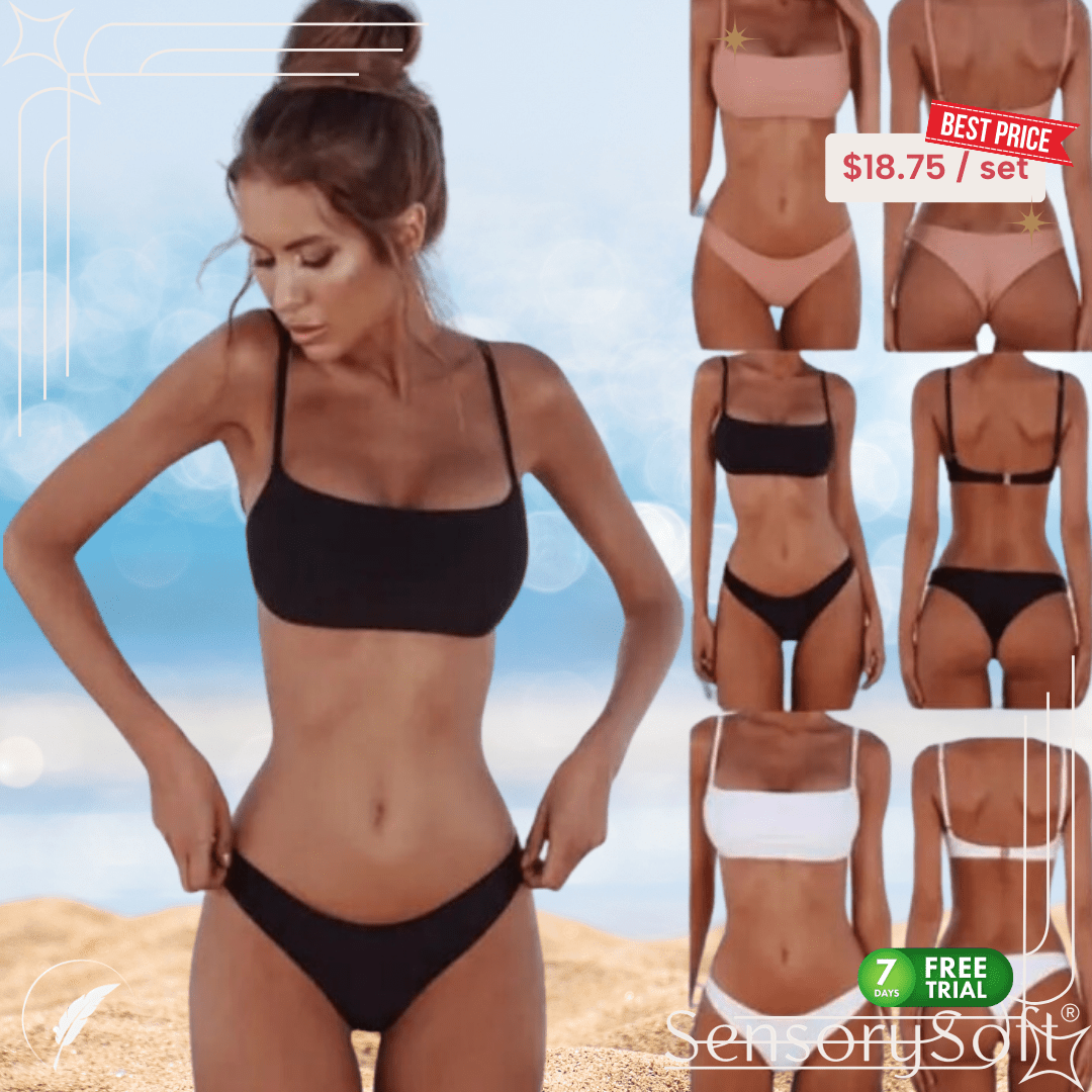 Solid Sexy Bikini Set Women's Two - Piece Swimwear - SensorySoftShop