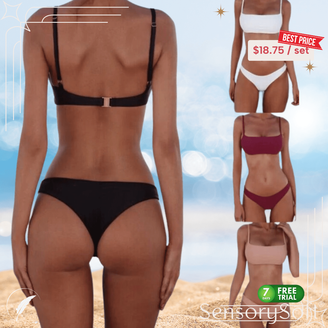Solid Sexy Bikini Set Women's Two - Piece Swimwear - SensorySoftShop