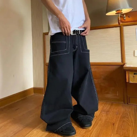 StreetFlow™ Cropped Big A - Line Wide - Leg Men’s Retro Casual Jeans - SensorySoft