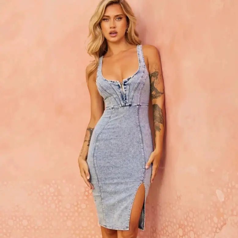 Summer Ladies Zipper Denim Dress - SensorySoftShop