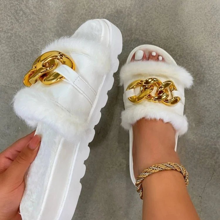 Summer Plush Open Toe Metal Chain Design Women's Sandals - SensorySoft