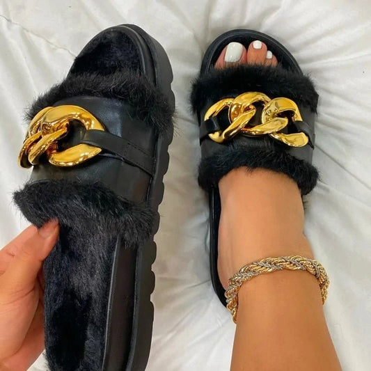 Summer Plush Open Toe Metal Chain Design Women's Sandals - SensorySoft