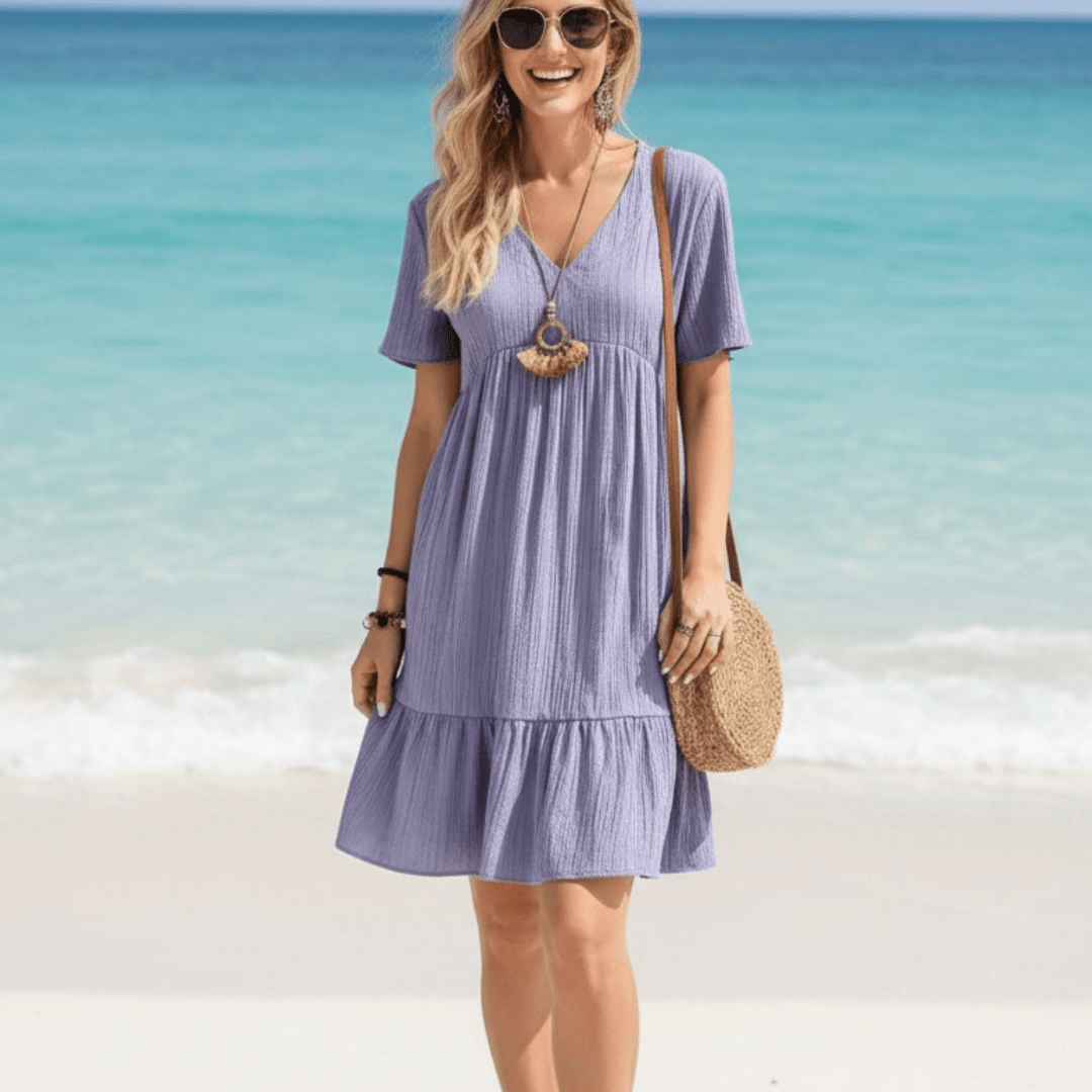 Summer V - neck Dresses Women's Loose Casual Short - Sleeved Corset Dress - SensorySoftShop