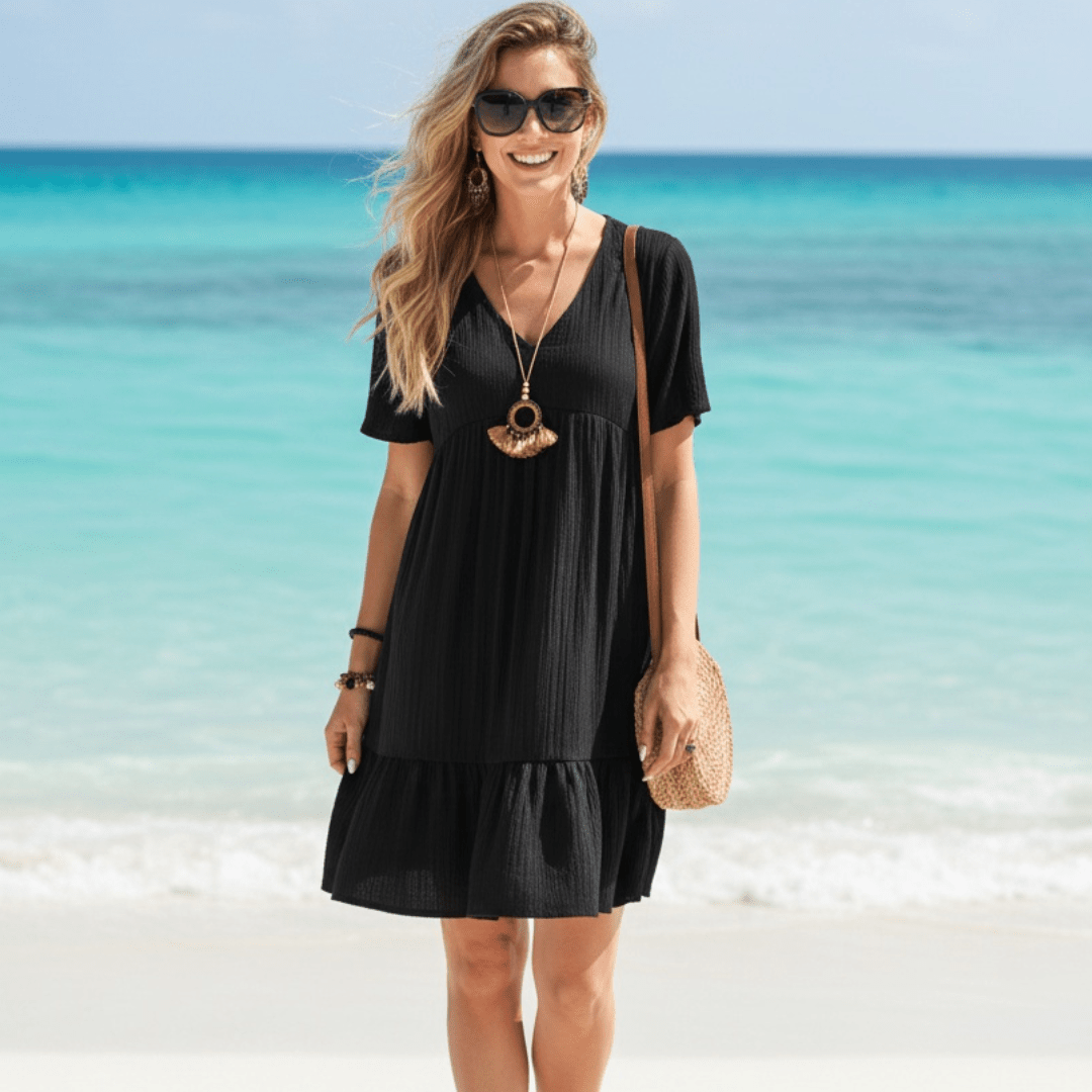 Summer V - neck Dresses Women's Loose Casual Short - Sleeved Corset Dress - SensorySoftShop