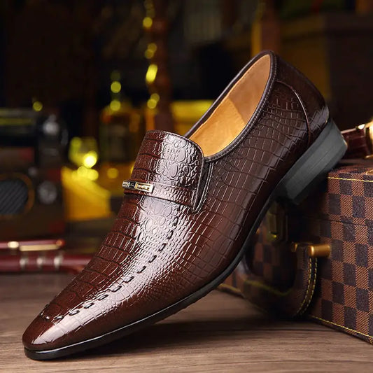 Crocodile-Print Men's Leather Casual Shoes