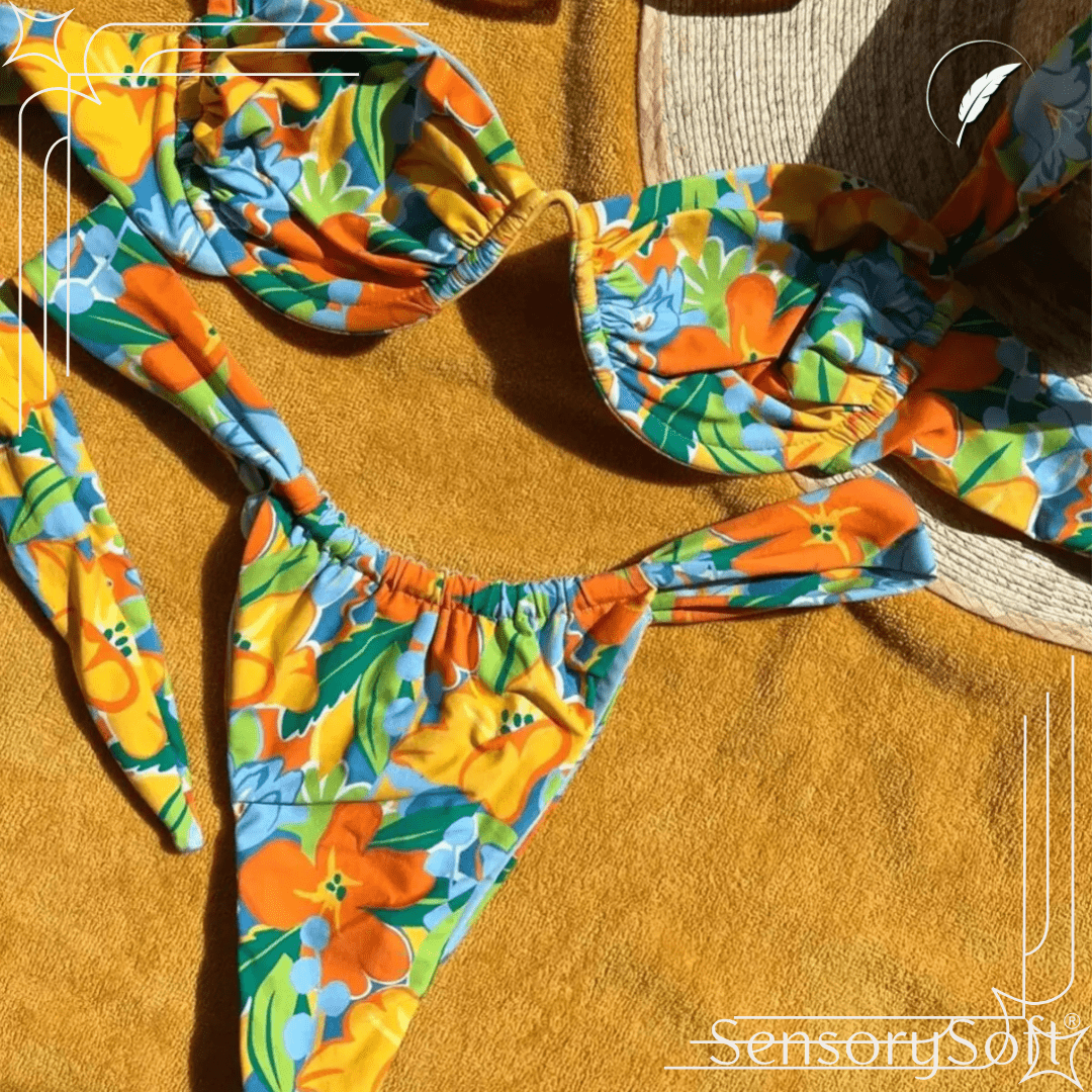 Thong Brazilian Bikinis Set - Blue and Yellow Bathing Suit Beachwear - SensorySoft