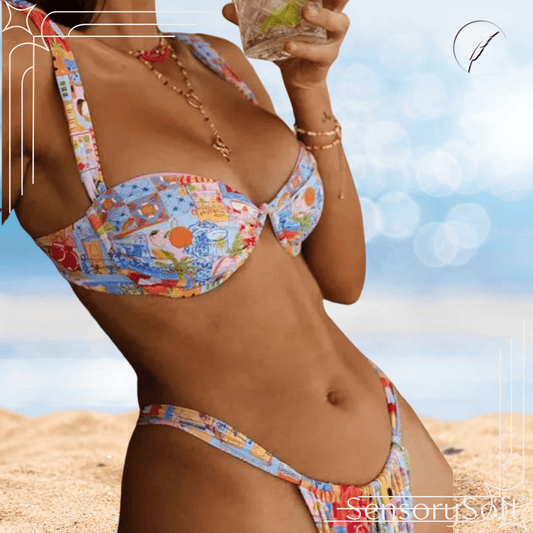 Thong Brazilian Bikinis Set - Pink and Yellow Bathing Suit Beachwear - SensorySoft