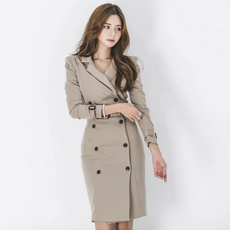 Trench Coat, Dress, Suit, Double - Breasted Dress - SensorySoftShop