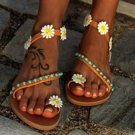 Turquoise Daisy Sandals – Bohemian Thong Meets Everyday Comfort - SensorySoft