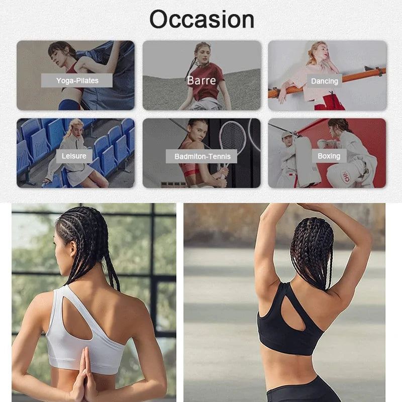 One-Shoulder Yoga Sports Bra; Sexy, Wire-Free, Push-Up Crop Top