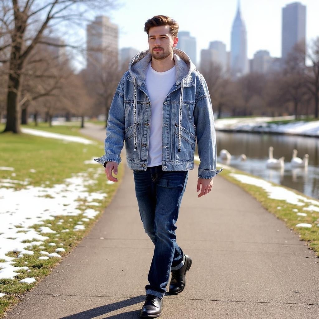 UNISEX Loose Fit Denim Jacket with Hood and Pockets - SensorySoft