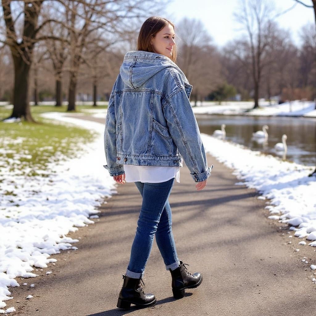 UNISEX Loose Fit Denim Jacket with Hood and Pockets - SensorySoft