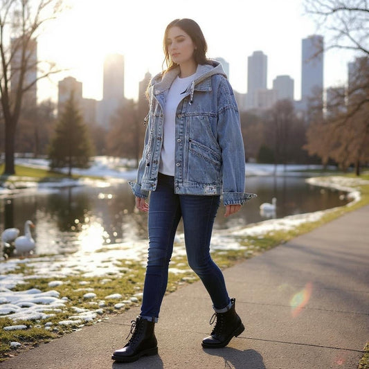 UNISEX Loose Fit Denim Jacket with Hood and Pockets - SensorySoft