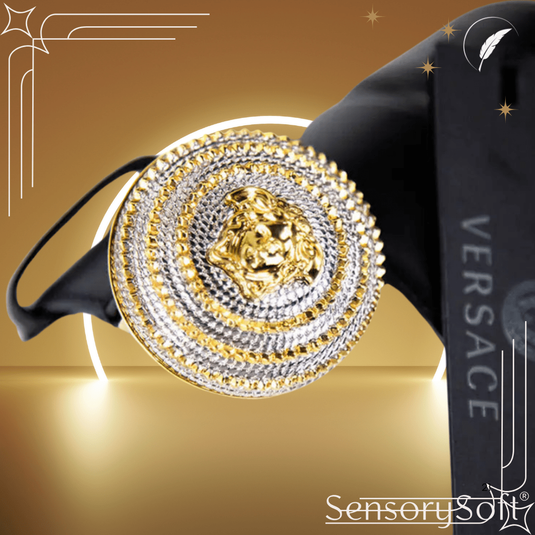 Versace Leather Round Ridged Medusa Emblem Adjustable Belt - SensorySoft