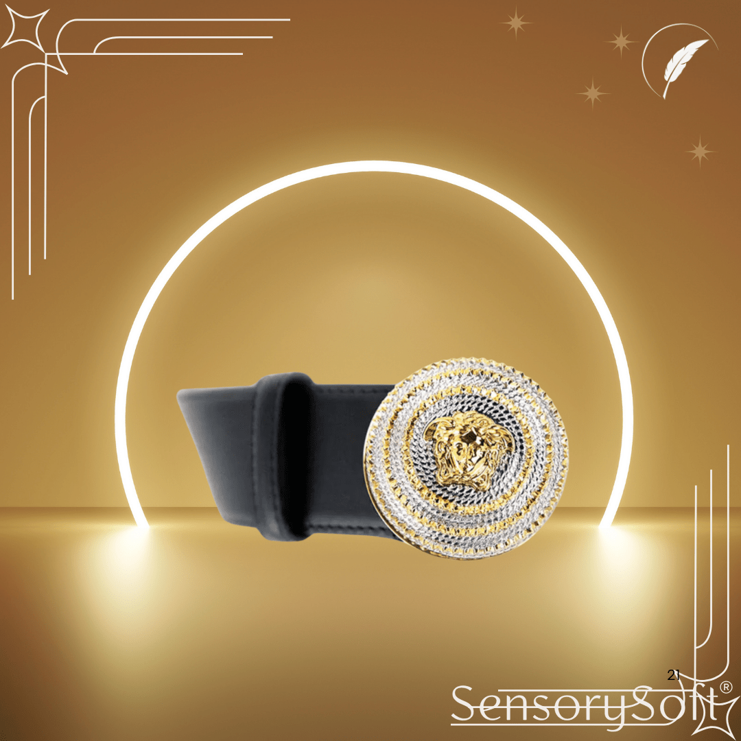 Versace Leather Round Ridged Medusa Emblem Adjustable Belt - SensorySoft
