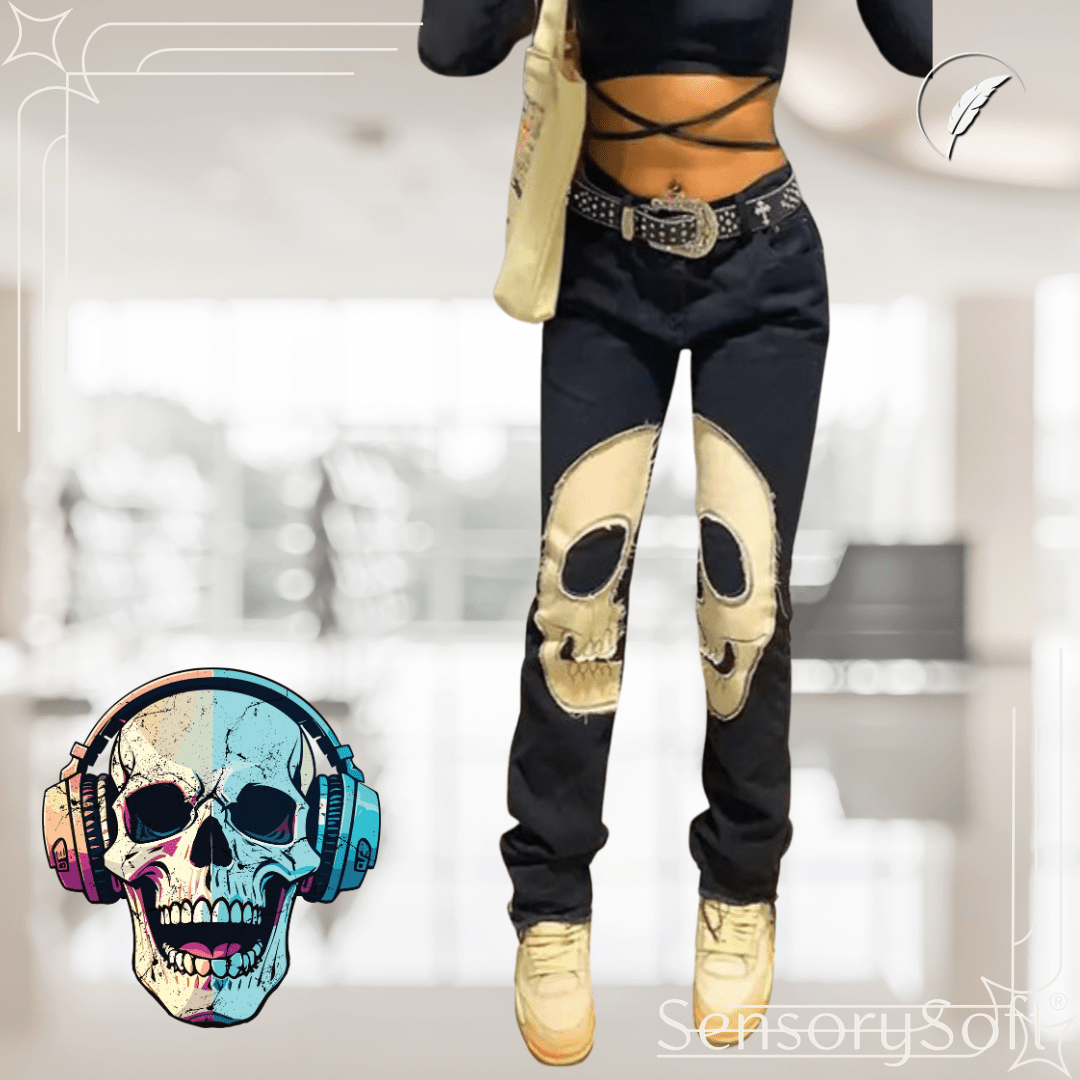 Vintage Printed Skull Jeans – Edgy Streetwear with a Bold Twist - SensorySoft