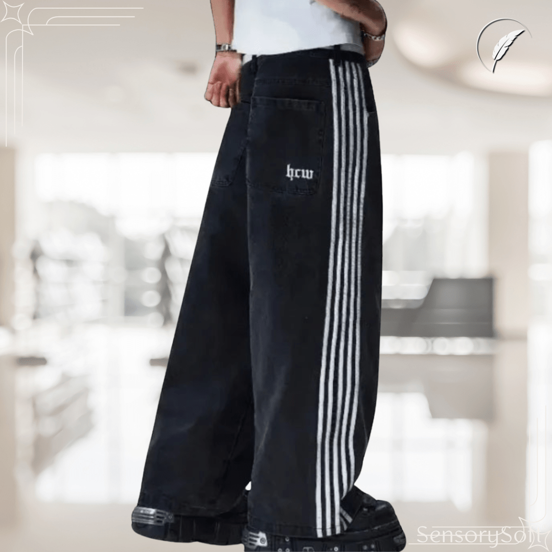 Vintage Stripe Stitching Embroidered Jeans for Men - SensorySoft