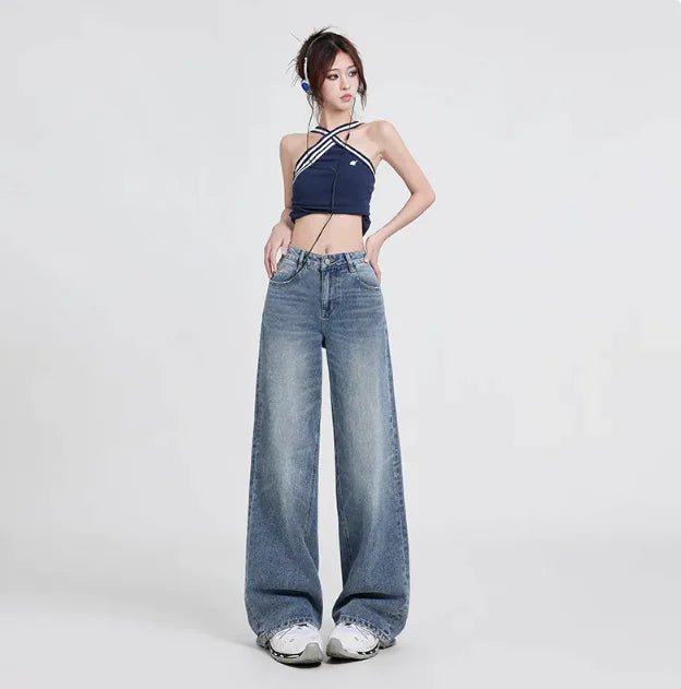 Wide Leg Jeans - Women's Baggy Retro Blue Trousers - SensorySoft