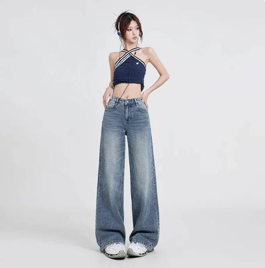 Wide Leg Jeans - Women's Baggy Retro Blue Trousers - SensorySoft