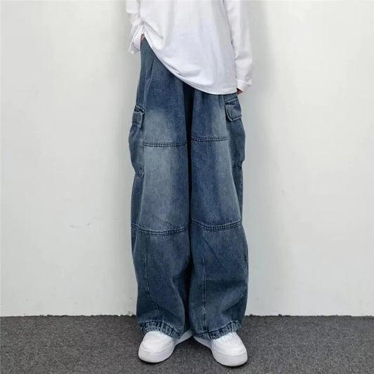 Women’s Baggy Cargo Jeans – Effortless Style; In Blue Denim - SensorySoft