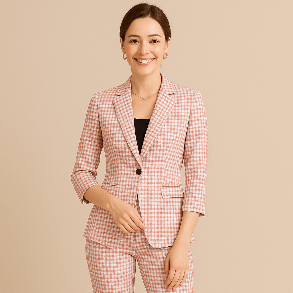 Women's Casual Business Half - Sleeve Plaid Suit - SensorySoft
