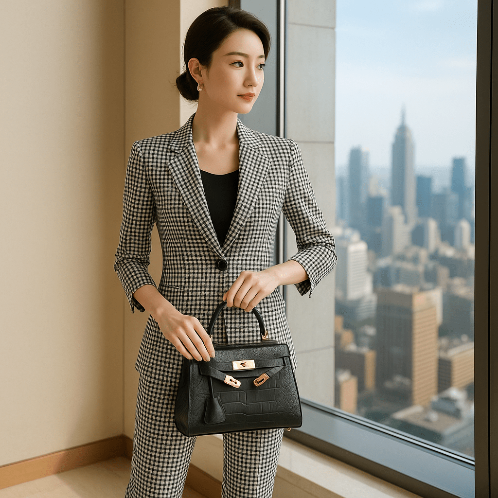 Women's Casual Business Half - Sleeve Plaid Suit - SensorySoft