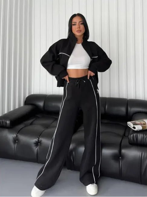 Women's Long Sleeve Half - Turtleneck Cardigan & Trousers Set - SensorySoft