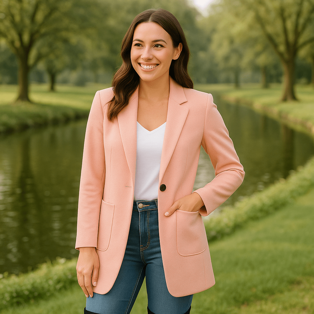 Women's Long Sleeve Solid Color Lapel Suit Jackets - Elegant Pink - SensorySoft