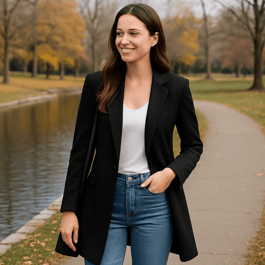 Women's Long Sleeve Solid Color Lapel Suit Jackets - Traditional Black - SensorySoft