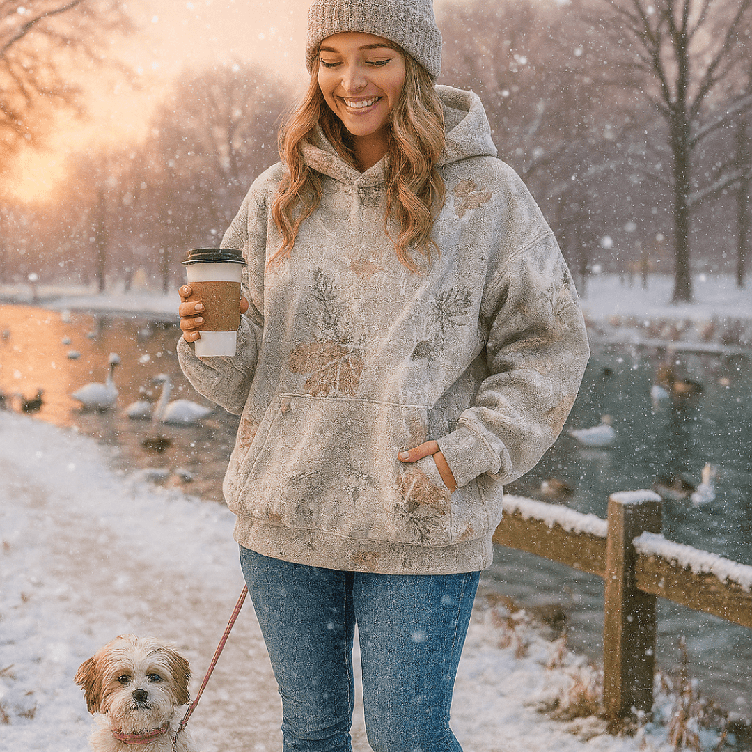 Women's Oversized Camouflage Hoodie with Maple Leaf Print - SensorySoft