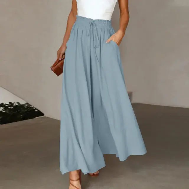 Women's Pants Solid Color Elastic High Waist Wide Leg Trousers - SensorySoft
