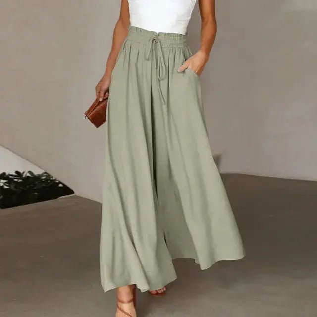 Women's Pants Solid Color Elastic High Waist Wide Leg Trousers - SensorySoft