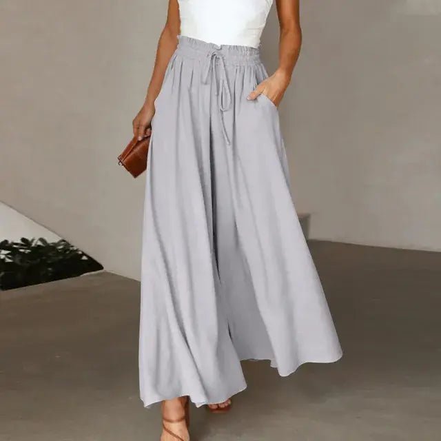 Women's Pants Solid Color Elastic High Waist Wide Leg Trousers - SensorySoft