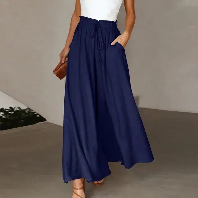 Women's Pants Solid Color Elastic High Waist Wide Leg Trousers - SensorySoft